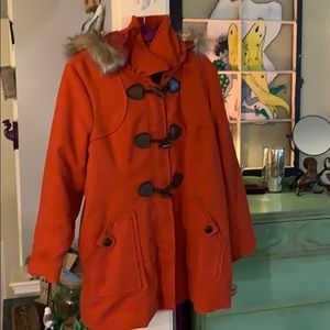 Burnt Orange Mid-weight Coat w/ Removable Hood
